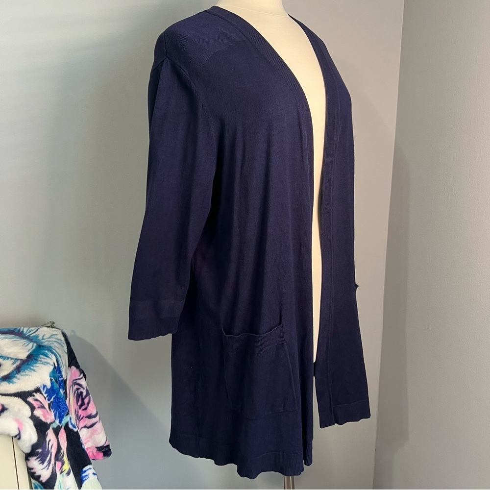 Belle by Kim Gravel Size XL Navy Blue Feather Knit 3/4 Sleeve Cardigan Sweater